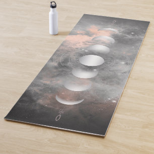 Tapis De Yoga Phases de la lune d'argent, rose et gris Galaxy Yo