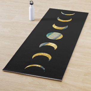 Tapis De Yoga Phases de Lune Or Argent Sarcelle