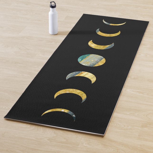 Tapis De Yoga Phases de Lune Or Argent Sarcelle  (En situation)