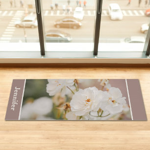 Tapis De Yoga Photo de fleurs de roses blanches élégantes avec n