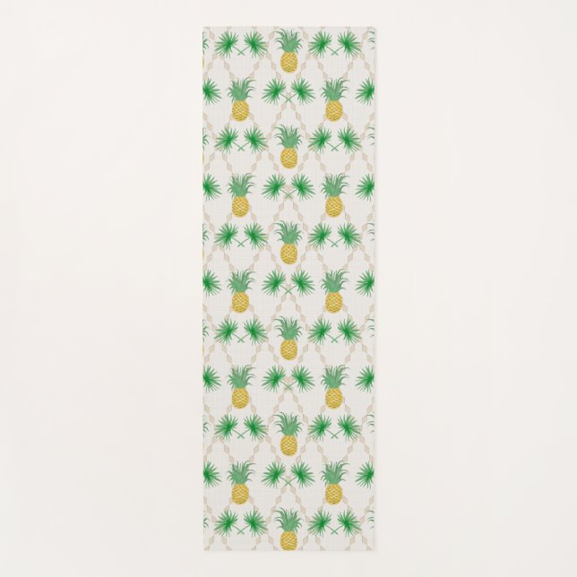 Tapis De Yoga Pineappa fruits palm feuille rétro ornementale pri (Devant)