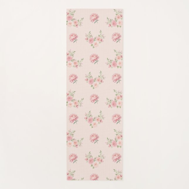 Tapis De Yoga Pink Peony and Rose Pattern (Devant)