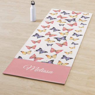 Tapis De Yoga Pink Purple Butterflies Custom Name