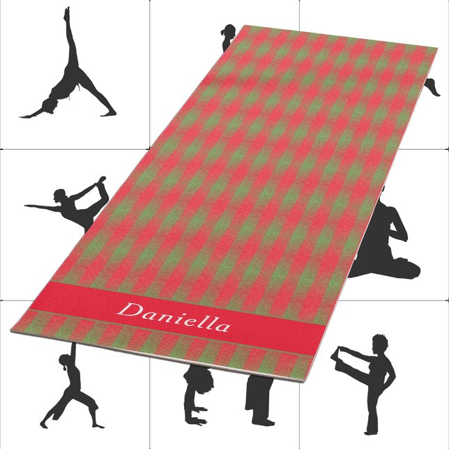 Tapis De Yoga Pink-Red Green Plaid Ajouter un nom personnalisé (Créateur téléchargé)
