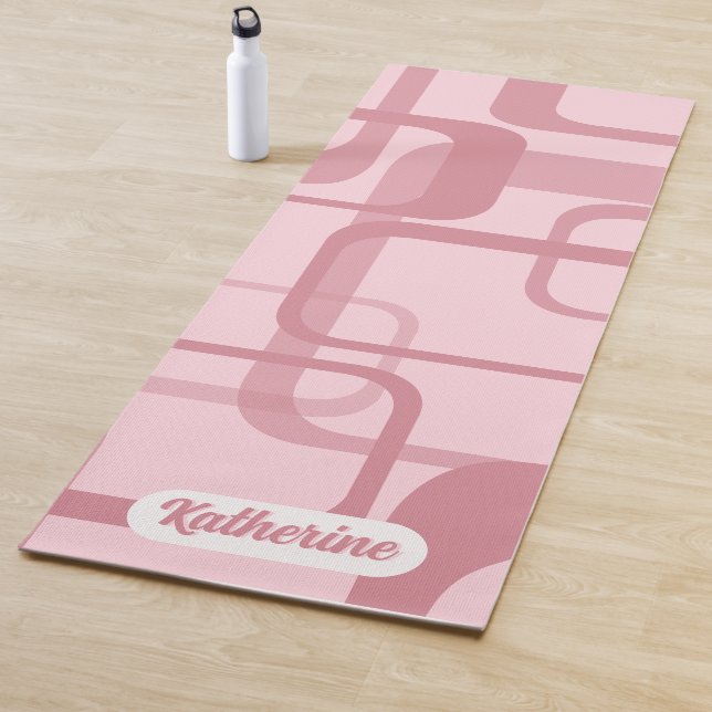 Tapis De Yoga Pink Retro 60's 70's Abstrait nom Motif (En situation)