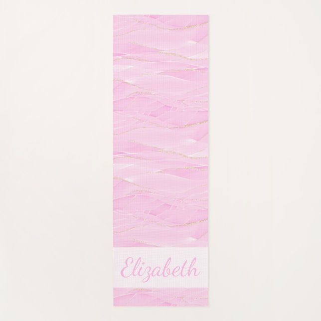 Tapis De Yoga Pink White Gold Marble Calming Mindfulness Name (Devant)