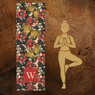 Tapis De Yoga Pivoines Orange Papillons Dorés Initiales Vintage