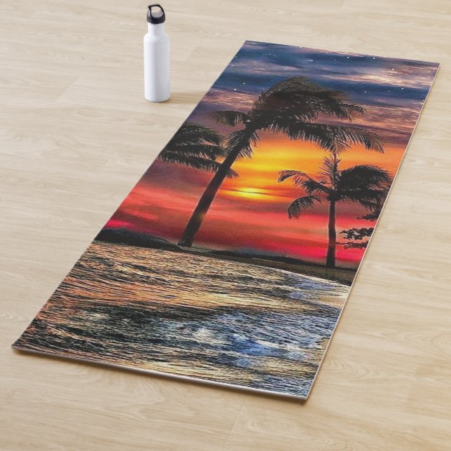 Tapis De Yoga Plage Sunset Yoga Mat avec Palmiers (En situation)