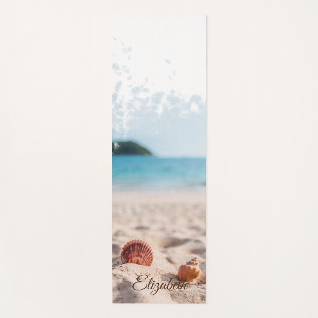 Tapis De Yoga Plage Tropicale Cool, Sable Coquillages (Devant)