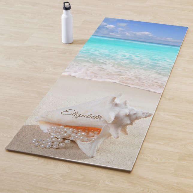 Tapis De Yoga Plage Tropicale, Coquillages de Sable (En situation)