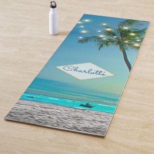 Tapis De Yoga Plage tropicale Éclairage Palmiers Nom propre