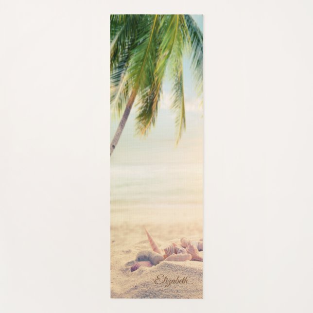 Tapis De Yoga Plage tropicale, Palmier, Sable, Coquillages - Per (Devant)