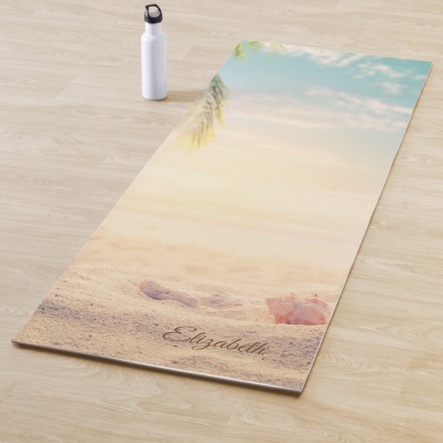 Tapis De Yoga Plage tropicale, Sable, Coquillages, (En situation)