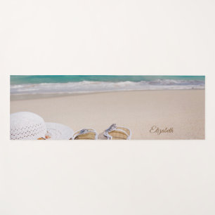 Tapis De Yoga Plage tropicale, Sable, Flip flop, Casquette- Pers