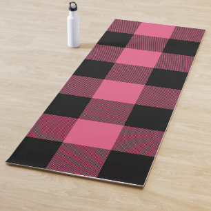 Tapis De Yoga Plaid Buffalo Carré rose et noir À damiers