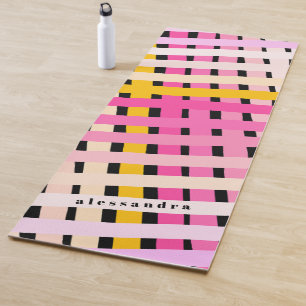 Tapis De Yoga Plaid personnalisé dégradé rose jaune rayé noir