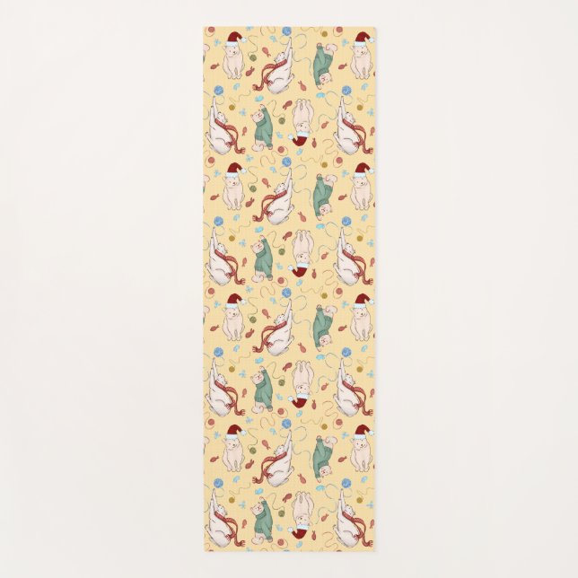 Tapis De Yoga Playful Christmas Cats with Yarn and Holiday Motif (Devant)