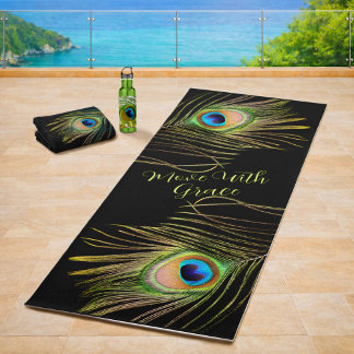 Tapis De Yoga Plume de Paon – Bouger avec grâce Motivationnel