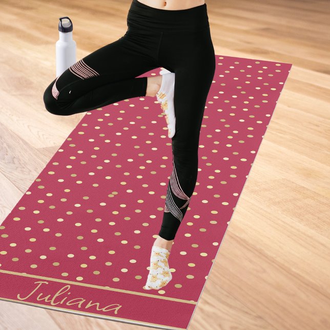 Tapis De Yoga Points Magenta & Gold Confetti tendance Personnali (Créateur téléchargé)