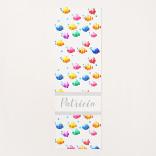 Tapis De Yoga Poisson coloré heureux avec bulles