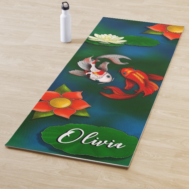Tapis De Yoga Poisson Koi Personnalisé Blanc Lotus Lily Pond (En situation)