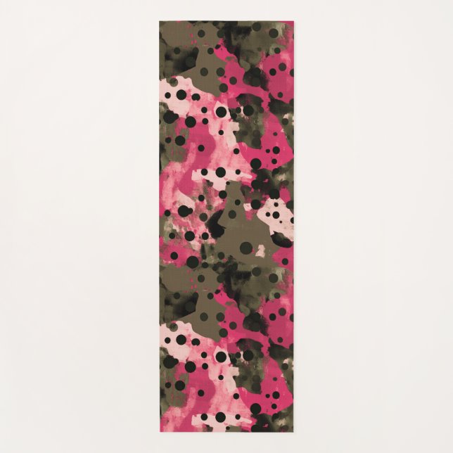 Tapis De Yoga Polcamo rose Polka point et camouflage hybride (Devant)