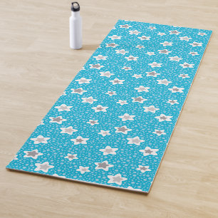 Tapis De Yoga Polka bleu paradisiaque point rétro avec étoiles