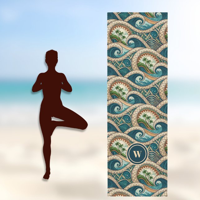Tapis De Yoga Polynesian Tropical Wave Palm Trees Pattern Name (Créateur téléchargé)