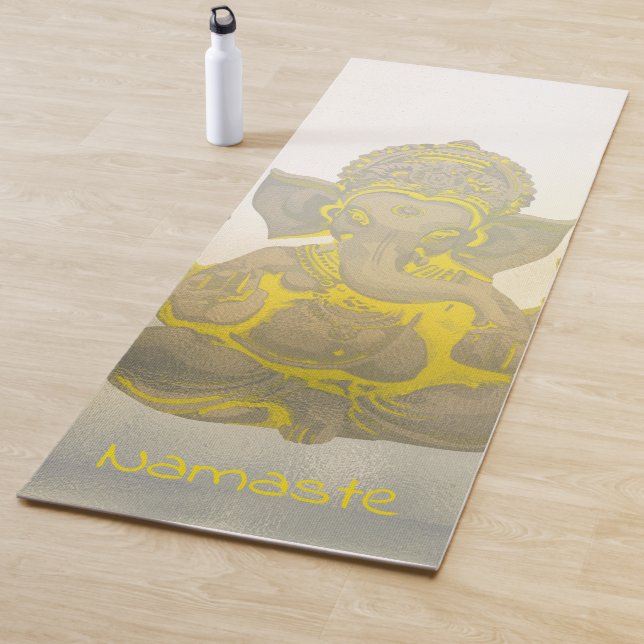 Tapis De Yoga Pop Art Ganesh Hindu Namaste Golden Elephants (En situation)