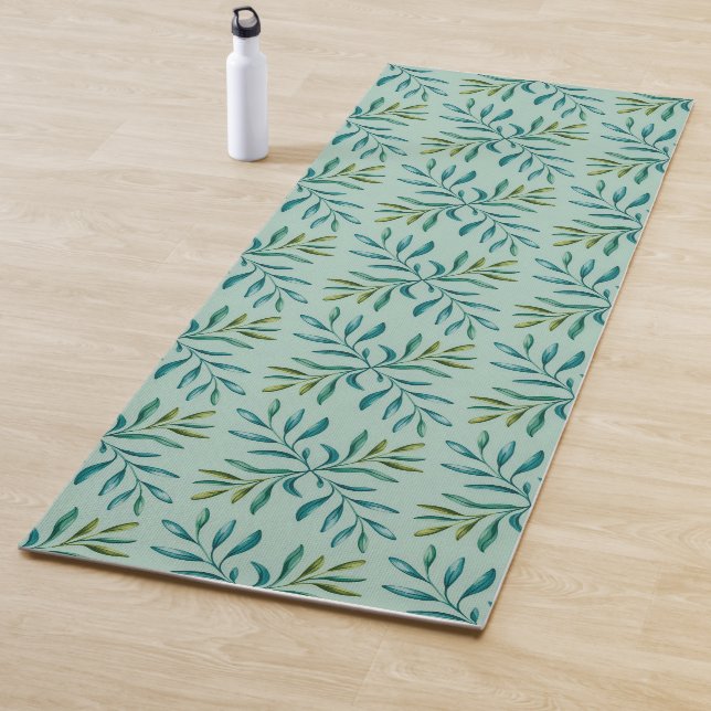 Tapis De Yoga Portuguese Botanical Foliage Yoga Mat – Teal & Gre (En situation)