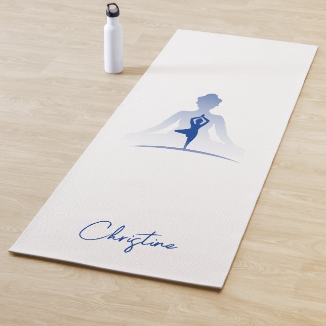 Tapis De Yoga Pose de Yoga bleu-blanc avec nom personnalisé (En situation)