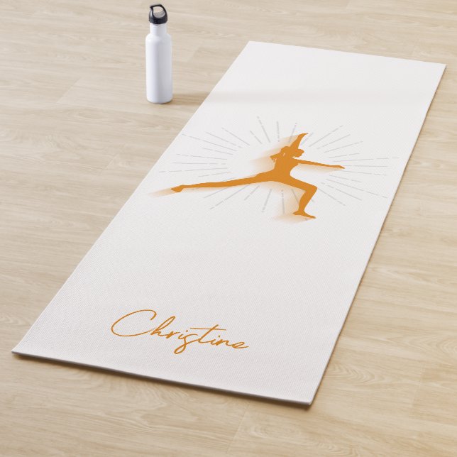 Tapis De Yoga Pose de Yoga Orange-Blanc avec nom personnalisé (En situation)
