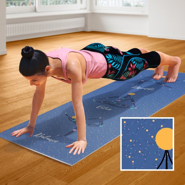 Tapis De Yoga Poses et phrases de Yoga Cosmique Bleu Yoga Mat (Créateur téléchargé)