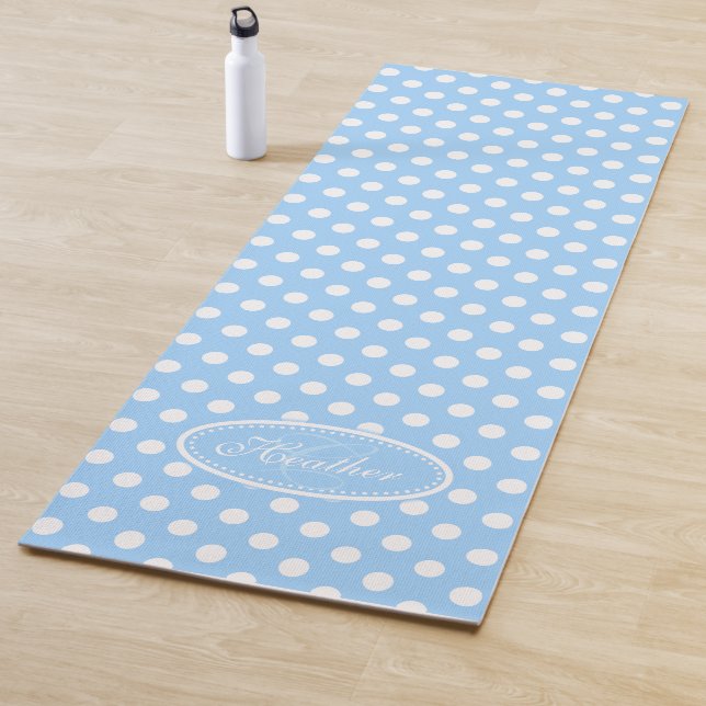 Tapis De Yoga Pot de yoga bleu clair polka blanc (En situation)