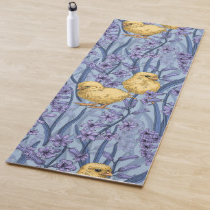 Tapis De Yoga Poulets et hyacinthes bleu ciel