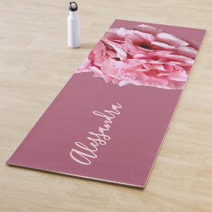 Tapis De Yoga Poussière de rose botanique florale à monogramme P
