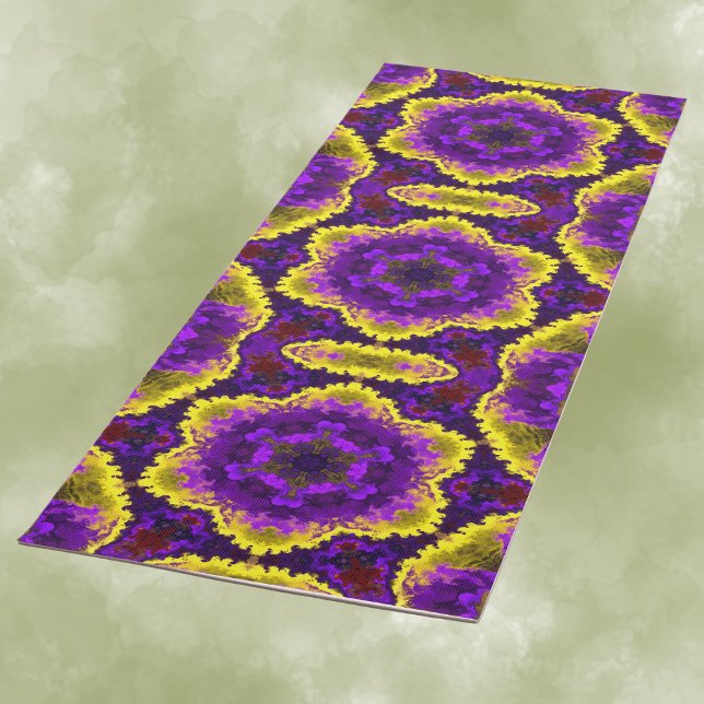 Tapis De Yoga Psychédélique Mandala Fleur Jaune et Violet (Créateur téléchargé)