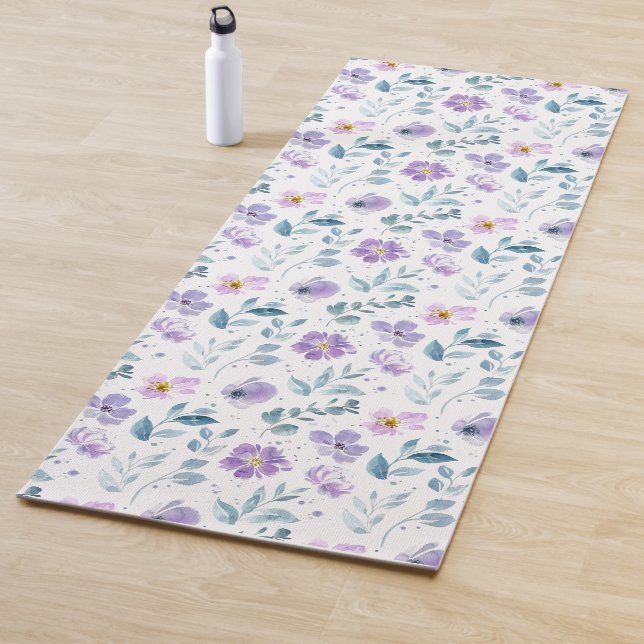 Tapis De Yoga Purple Green Watercolor Wildflower (En situation)