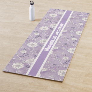 Tapis De Yoga Purple Vintage Floral Nom personnalisé