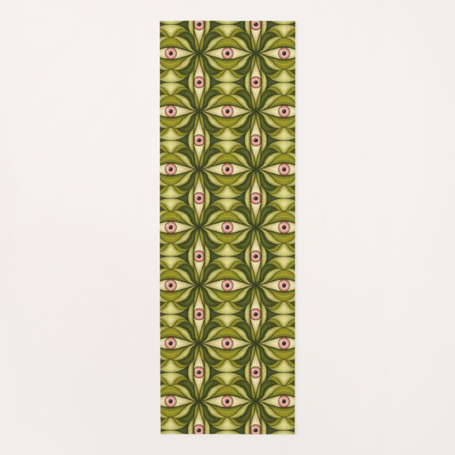Tapis De Yoga Quirky Rose Eyes Et Vert Botanical Motif (Devant)