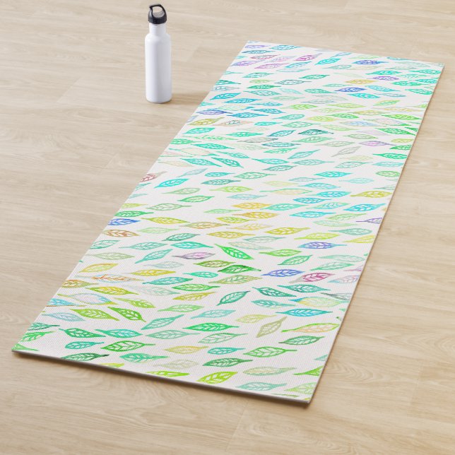 Tapis De Yoga Rainbow Feather Feuille Motif aquarelle (En situation)