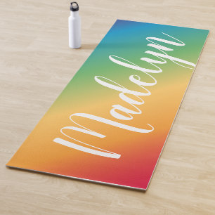 Tapis De Yoga Rainbow Spectrum Nom du monogramme de script perso
