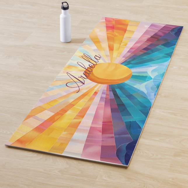 Tapis De Yoga Rayons Solaires Abstraits Et Horizon Mer Yoga Mat (En situation)