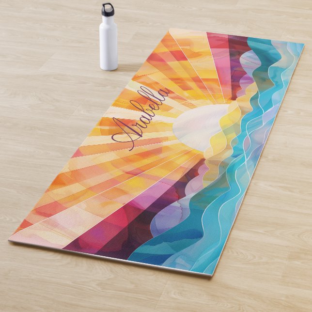 Tapis De Yoga Rayons Solaires Artistiques Abstraits Et Mat De Yo (En situation)