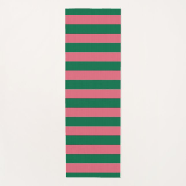 Tapis De Yoga Rayure verte et rose chérie (Devant)