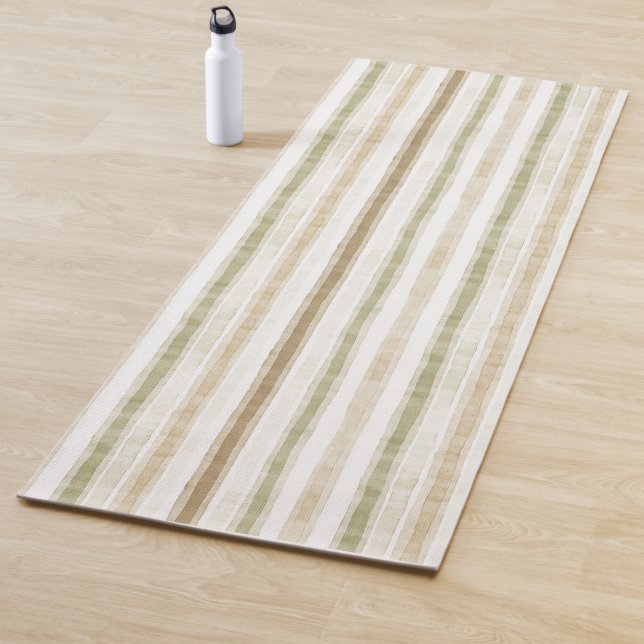 Tapis De Yoga Rayures vert brun crème  (En situation)