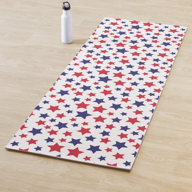 Tapis De Yoga Red and Blue Stars, 4th of July, White Background (En situation)