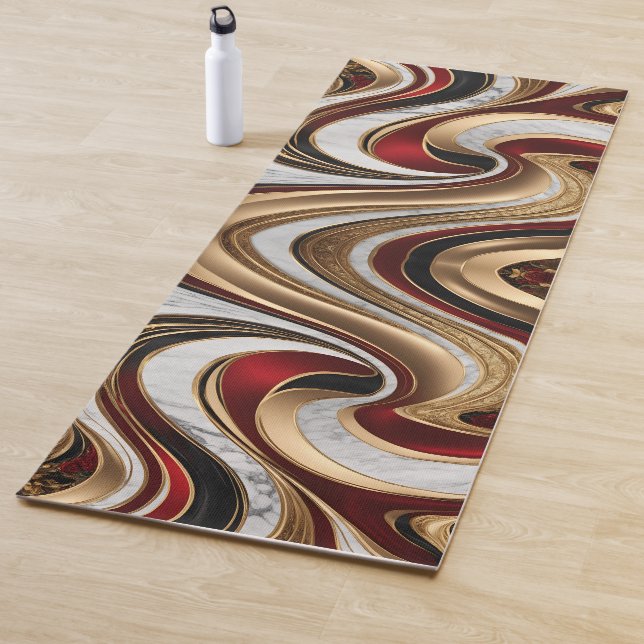 Tapis De Yoga Red Gold and White Marble Swirls (En situation)