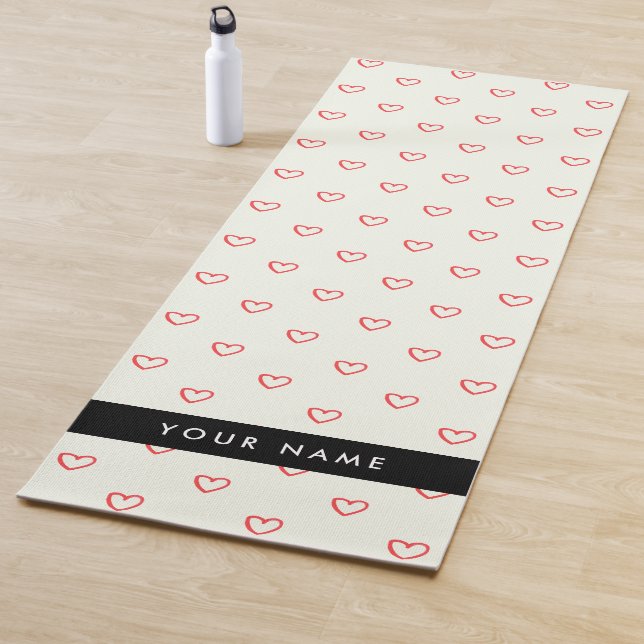 Tapis De Yoga Red Hearts Motif, Amour, Votre Nom, Personnaliser (En situation)