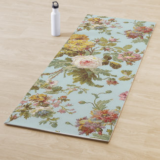 Tapis De Yoga Regina Fleurs Roses Vintages Design bleu Yoga Mat